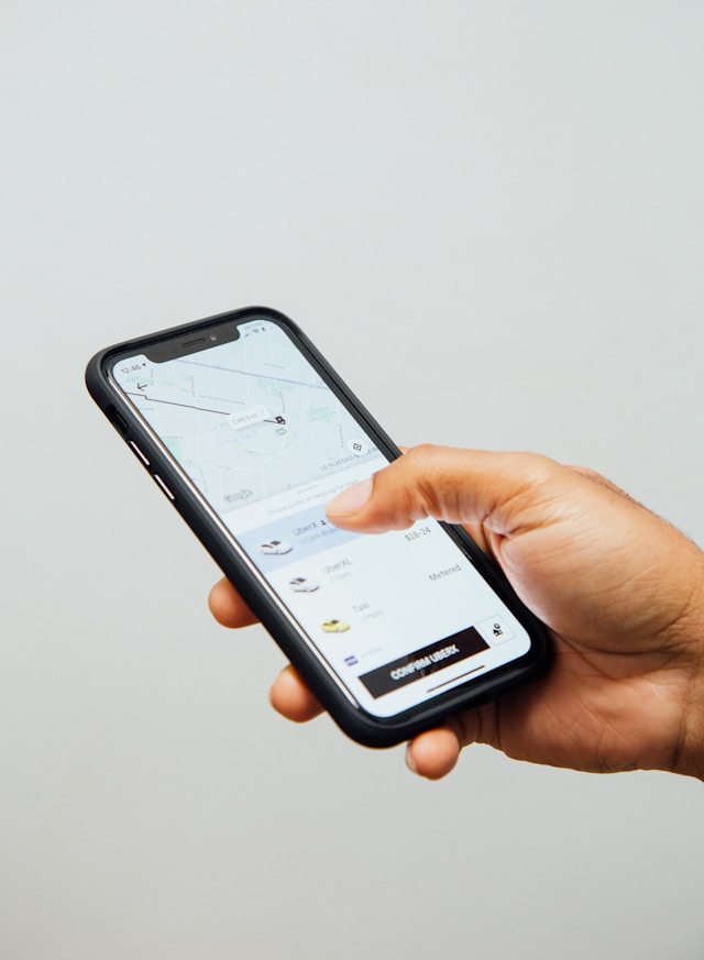 Rideshare app on a smartphone screen