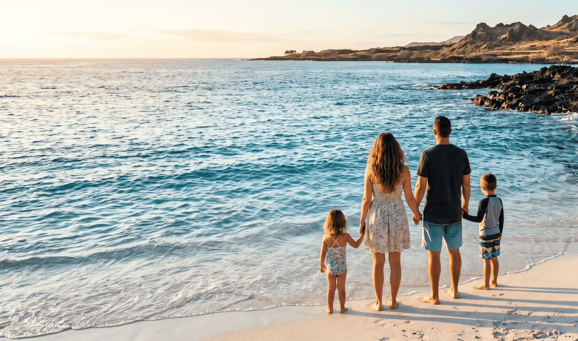 Family at a beach in Kona Hawaii